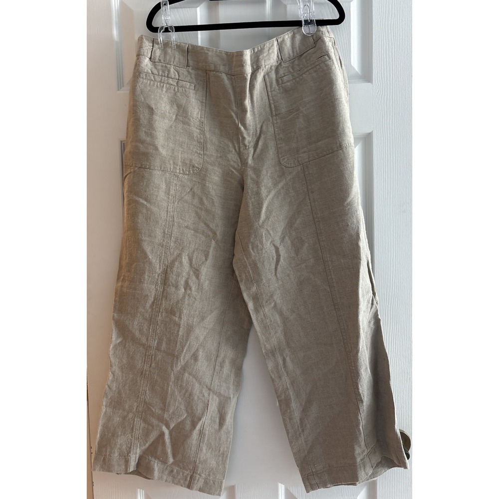Orvis Women's Size 14 Pull On Elastic Waist Linen Pants, Tan